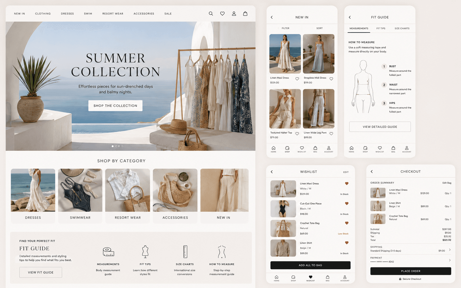 Mẫu website thời trang nữ resort có collection mùa hè và checkout