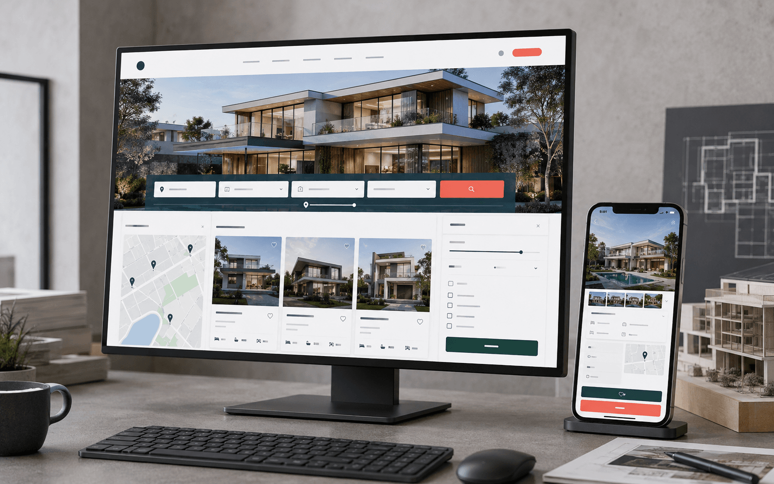 Mẫu website bất động sản với bộ lọc dự án, bản đồ và giao diện xem chi tiết trên điện thoại