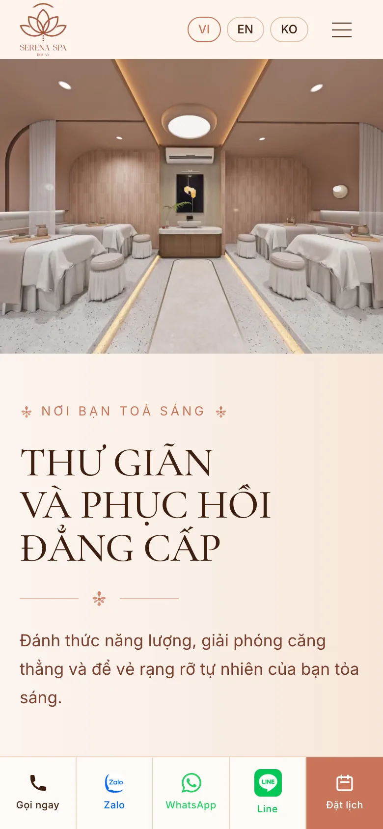 Website Serena Retreat trên điện thoại