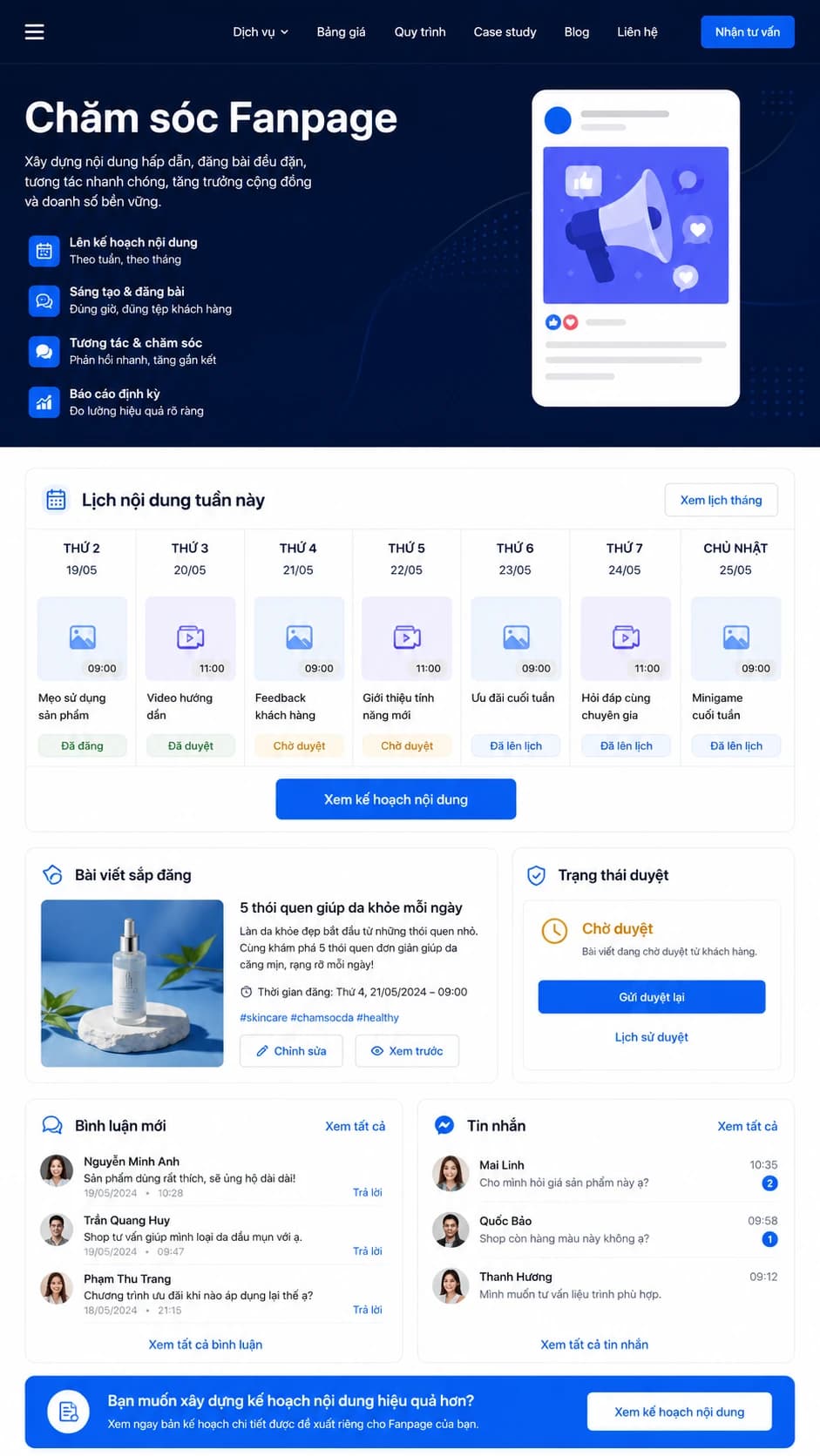 Giao diện responsive quản lý nội dung Fanpage
